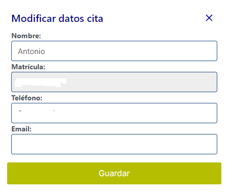 modificar datos cita itv